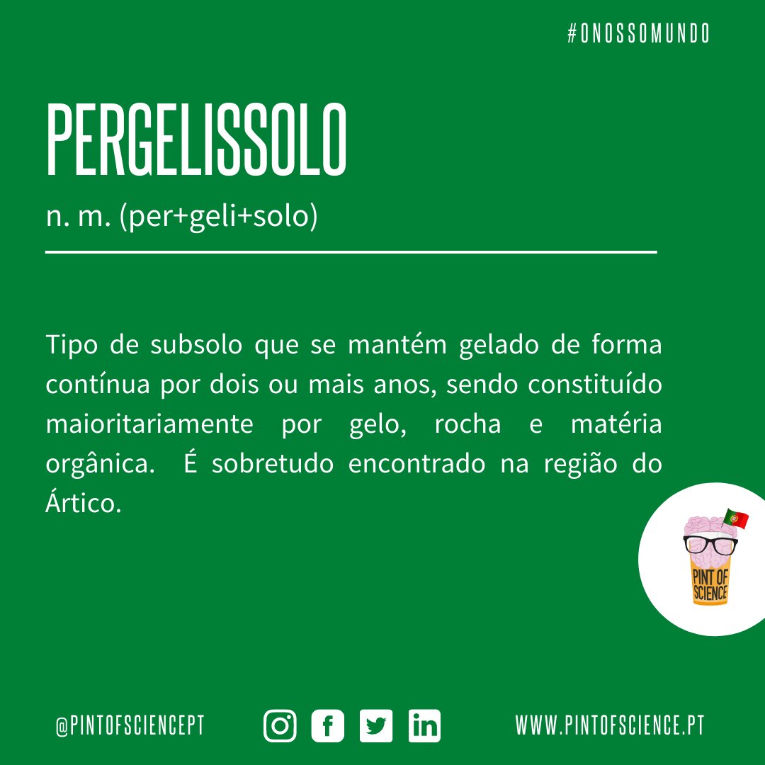 pintofsciencePT's tweet photo. Sabes o que é um pergelissolo? 🤔
É possível que nunca tenhas estado perto de um... isto é, se nunca foste ao Ártico!
Descobre mais sobre este tipo de solo no conceito de hoje 🏔 ❄️
#pint22 #pintsworld #pintofscience #pintofscienceportugal #pintPT #onossomundo #lisboa #conceito https://t.co/G7NMc3UoA3