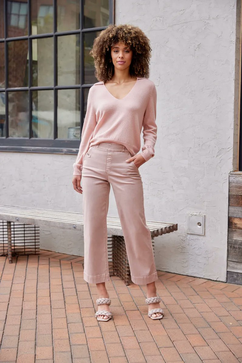 Stretch Twill Cropped Wide Leg Pants 