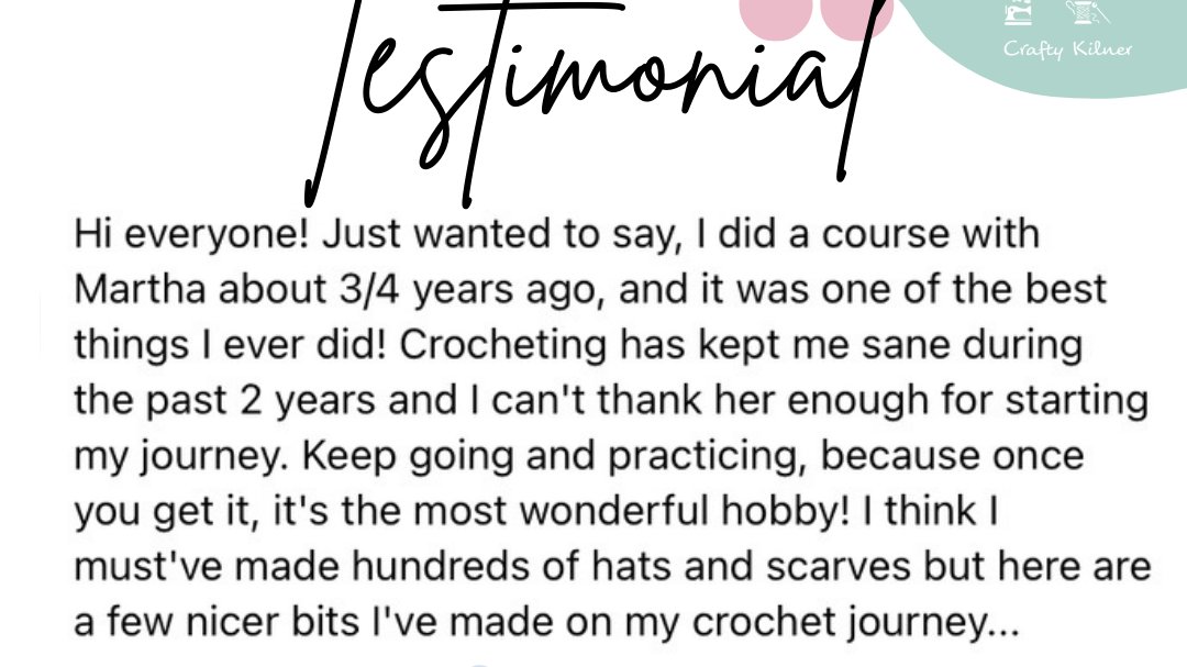 Thank you for such a fabulous testimonial 🌟

Come and join my Crochet Community to get started on your crochet journey.

facebook.com/groups/crochet…

#crochet #wellbeing #mindfulness