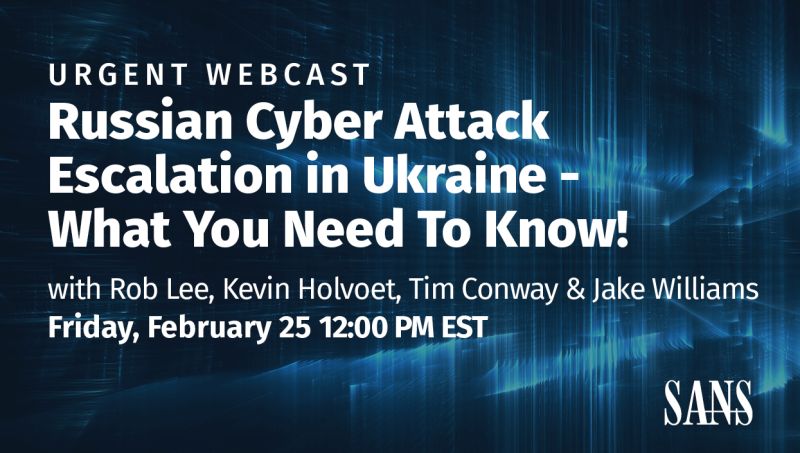 SANS Institute (@sansinstitute) on Twitter photo ⚠️ Urgent Webcast ⚠️
Join Tim Conway, <a href="/digihash/">Kevin Holvoet</a>, <a href="/robtlee/">Rob T. Lee</a> & <a href="/MalwareJake/">Jake Williams</a> as they outline current Russian Threat Actor capabilities, discuss critical infrastructure attacks on Ukraine & possible escalation spillover into the EU and/or the US.
Register now: sans.org/u/1kQn ⚠️ Urgent Webcast ⚠️
Join Tim Conway, <a href="/digihash/">Kevin Holvoet</a>, <a href="/robtlee/">Rob T. Lee</a> & <a href="/MalwareJake/">Jake Williams</a> as they outline current Russian Threat Actor capabilities, discuss critical infrastructure attacks on Ukraine & possible escalation spillover into the EU and/or the US.
Register now: sans.org/u/1kQn