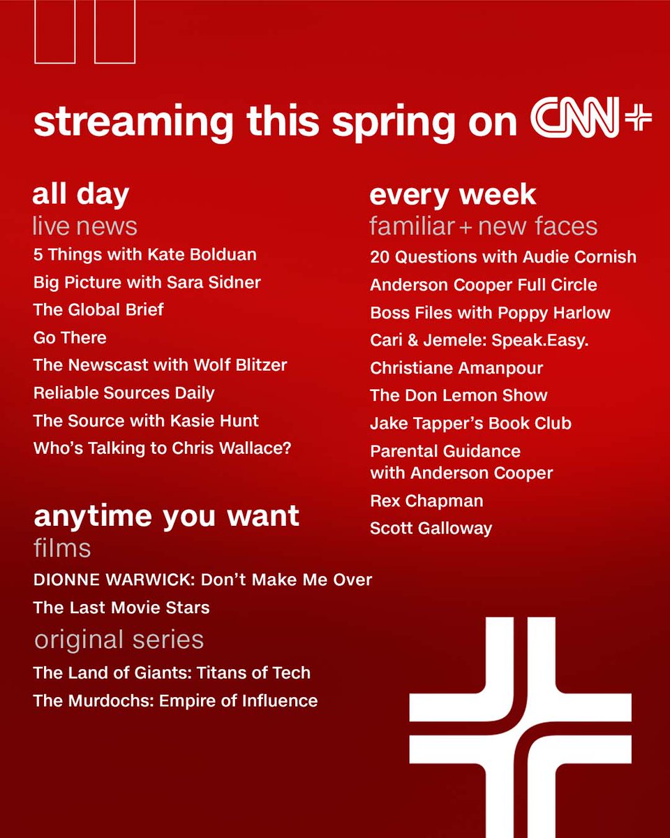 CNNplus's tweet photo. Award-winning journalists. Personalities you love. World-class storytellers. Here’s what’s coming to #CNNPlus this spring. https://t.co/LTwCyM9qRf