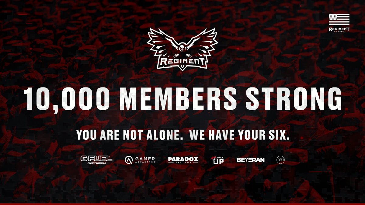 RegimentGG's tweet photo. 🇺🇸 10,000 MEMBERS STRONG 🇺🇸

#TheRegiment has officially reached 10,000 members! Each day, we're building a community that unites U.S. Military Veterans and Service Members through the power of gaming.

You are not alone. We have your six. https://t.co/wXklDZqQei