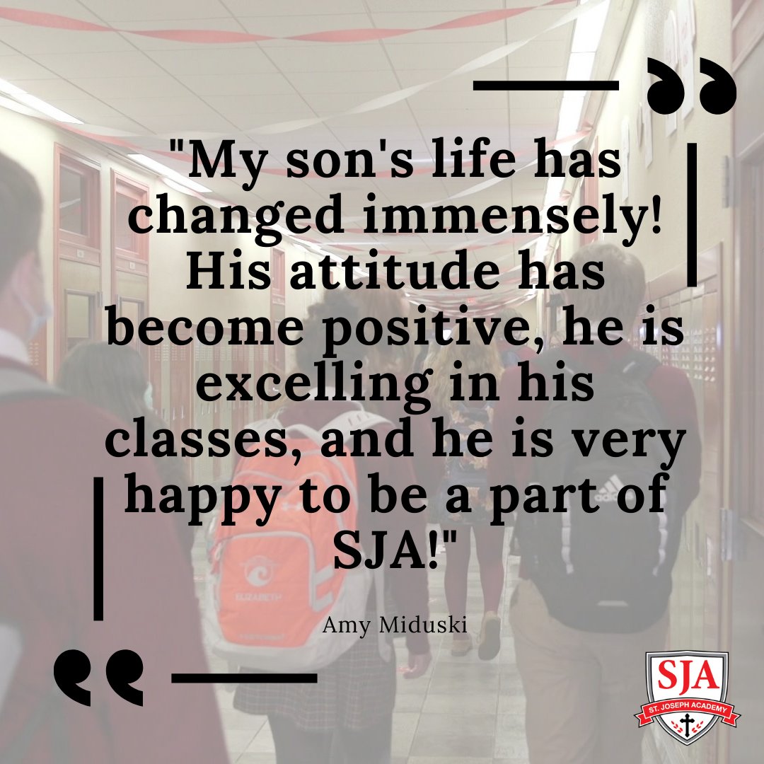 "My son's life has changed immensely! His attitude has become positive, he is excelling in his classes, and he is very happy to be a part of SJA!" - Amy Miduski

Is your child interested in attending Saint Joseph Academy? Apply TODAY at forms.gle/7mPasSHGuP292G….