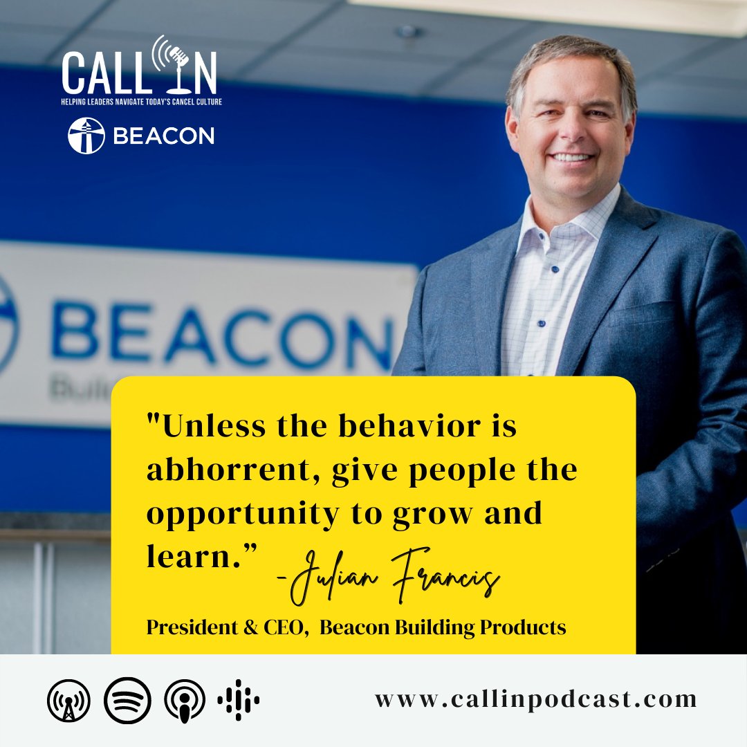 "Unless the behavior is abhorrent, give people the opportunity to grow and learn." - Julian Francis

Don’t miss this <a href="/callinpodcast1/">callinpodcast</a> episode for a convo w/ Julian Francis, Pres/CEO of Beacon Building Products. 🔊 Listen Now ⇒loom.ly/Zos-WpM

#podcast #callin #ceo