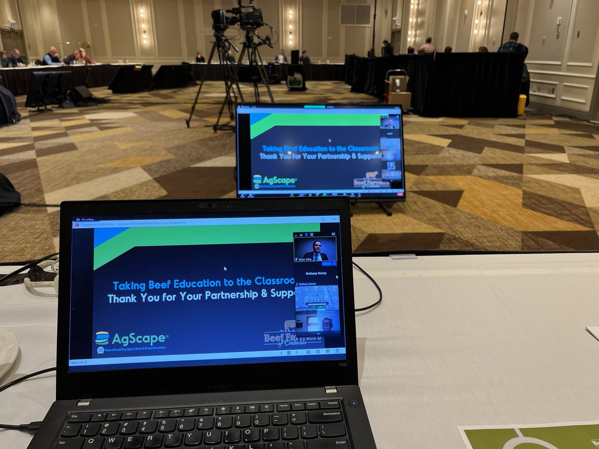BeefFarmersON's tweet photo. Getting an update from @AgScapeON and learning more about the work they do in expanding #ageducation in Ontario. #BFOAGM https://t.co/WhamI8Suge