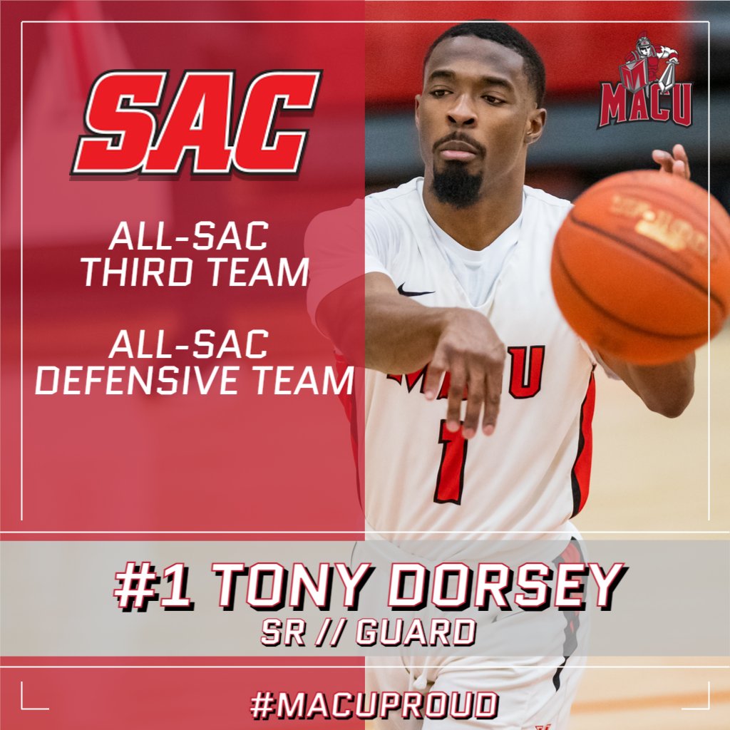 MACUathletics's tweet photo. MBB: Congratulations to @MACUMBB senior guard Tony Dorsey on earning @Sooner_Athletic Third Team accolades as well as being named to the All-SAC Defensive Team!

#MACUProud https://t.co/c8Eqek52xl