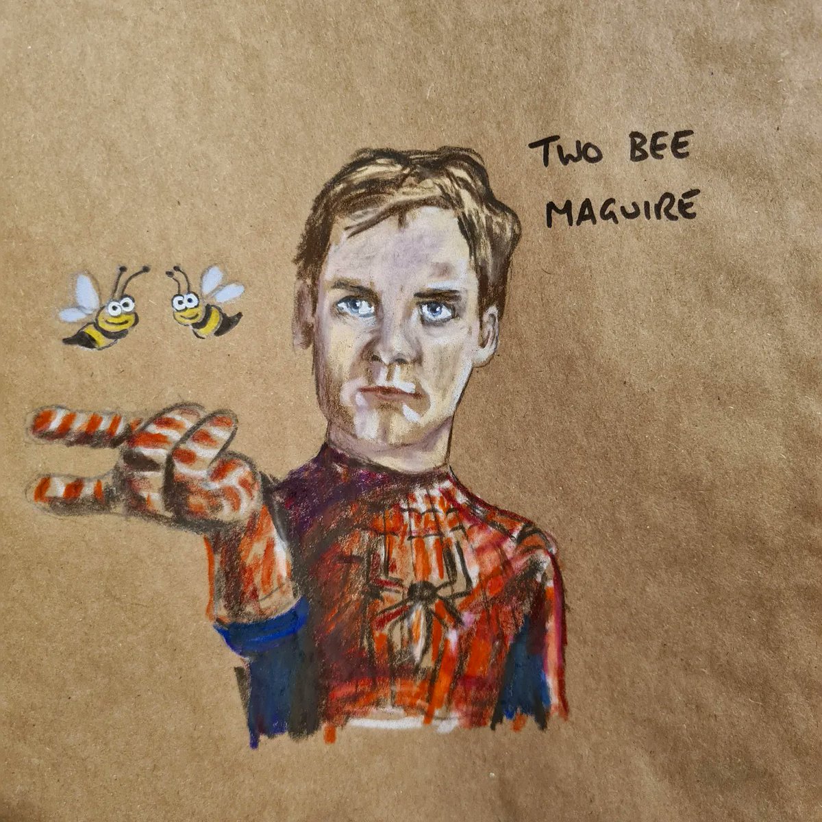 sandwichbagdad's tweet photo. Day 3 of #spiderman week. She was hoping for a better #lunchbagdrawing but it just wasn't meant "Toby" (or was it?)
.
.
.
.
.
.
.
#tobymaguire #tobymaguirespiderman #spidermanmemes #spidermanmovie #spidermannowayhome #spidermanintothespiderverse https://t.co/48PZrTkl4g