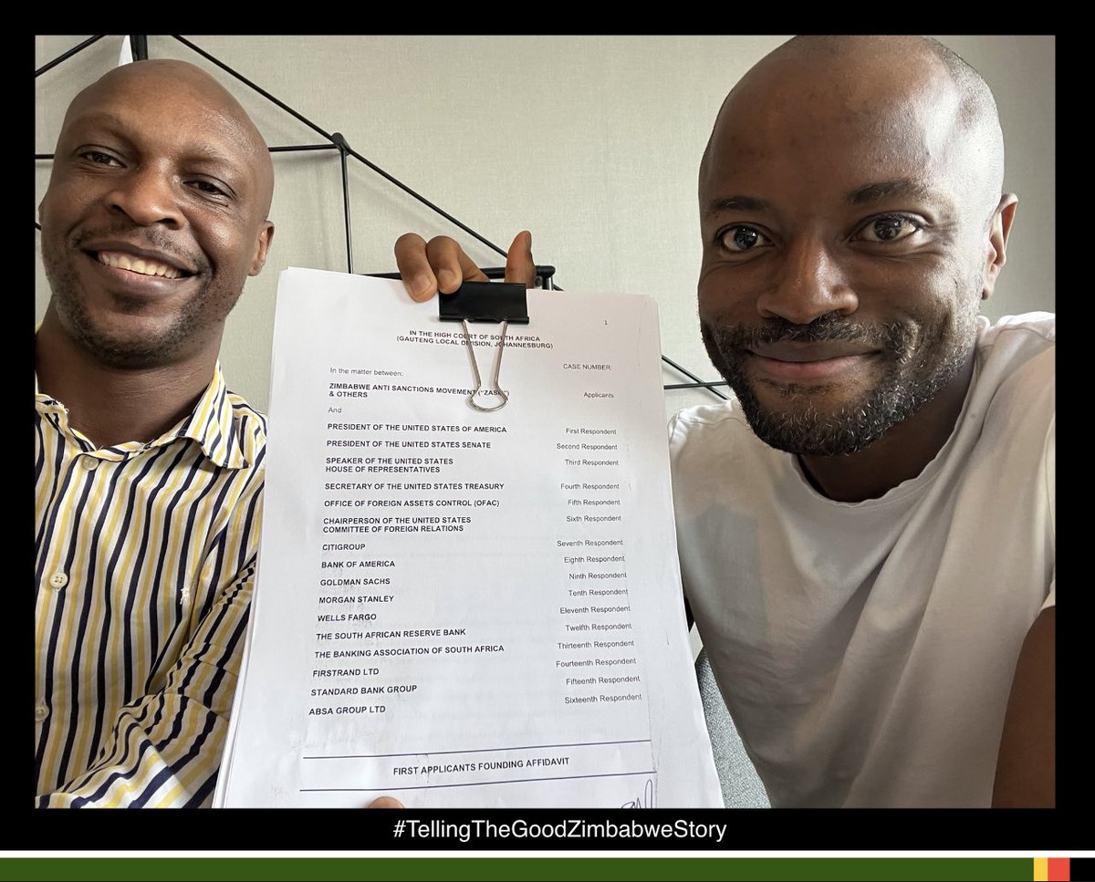 <a href="/simbachitando/">Simba Chitando</a> has launched a <a href="/ZASMorg/">ZASM</a> case in SA courts against the US government's extraterritorial sanctions &amp; SA based companies that implemented these illegal sanctions on Zim in contravention of #UNHRC3413, international law, human rights law and SA constitution #ZASMvsUSA.