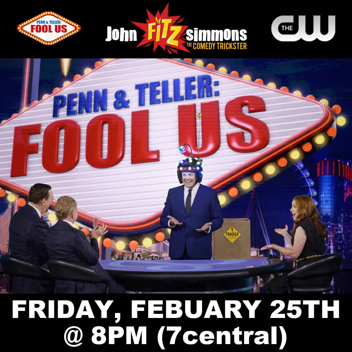 FitzMagic's tweet image. 6 years ago I came up with an idea to improve my S.T.U.P.I.D. Hat™ so that I could go on national TV and attempt to FOOL Penn &amp;amp; Teller. I am excited to say that I will appear Friday night on the CW with my trick. Will I fool Penn &amp;amp; Teller!?! Tune in to find out...
💥BOOM!!!💥™