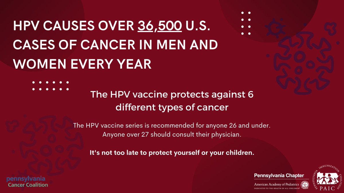 Even though the awareness day has passed and our campaign is almost over, HPV vaccination can take place any time of year.

Vaccination is the simplest, best way to prevent the infections that cause these cancers.

#HPVAwareness #HPVvaccine #HPV #ImmunizePA #VaccinesSaveLives