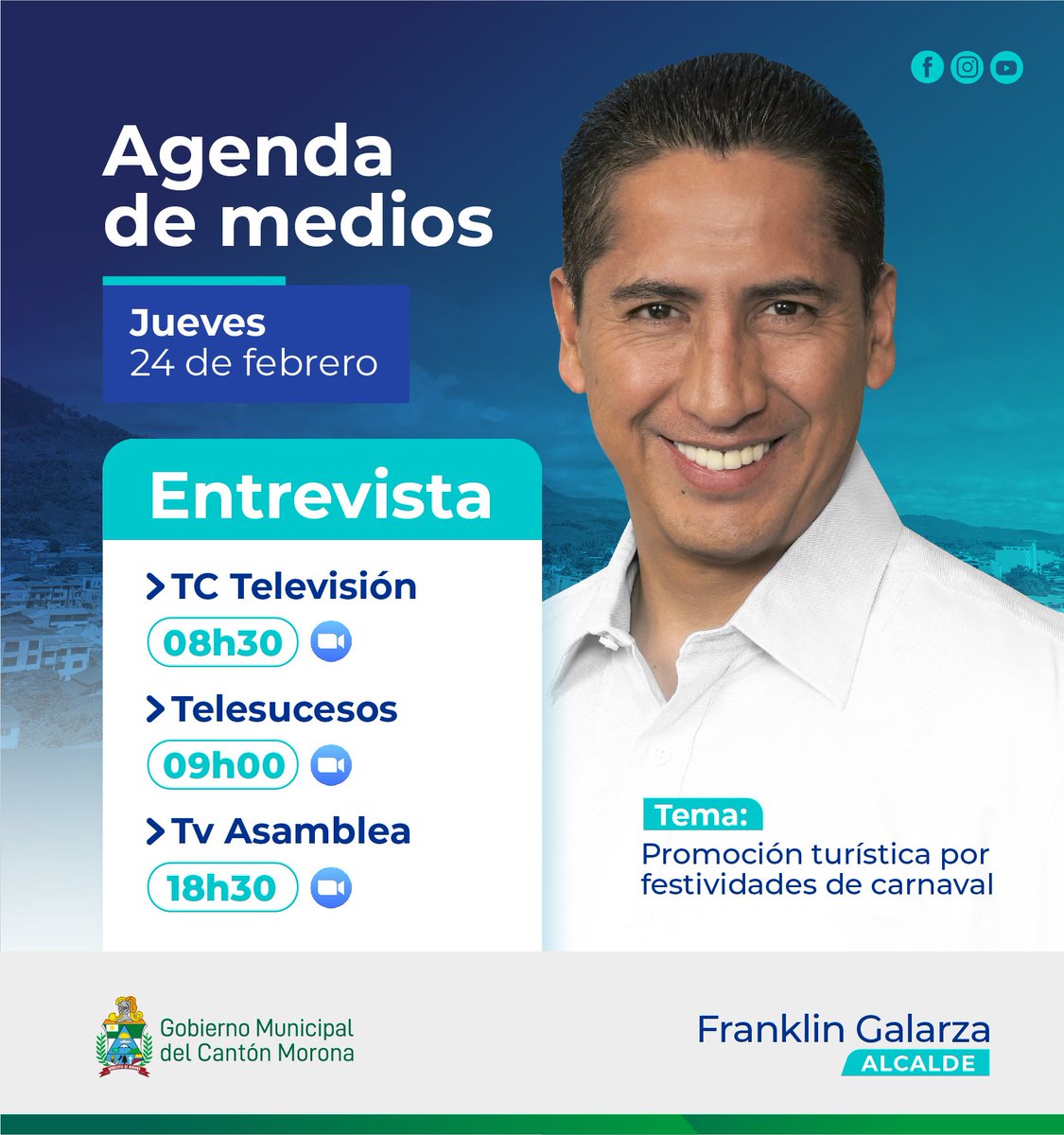 🗓️ Siga la agenda de medios 📻 en donde estaré realizando la promoción turística del Carnaval de la Guayusa y la Canela 2022.