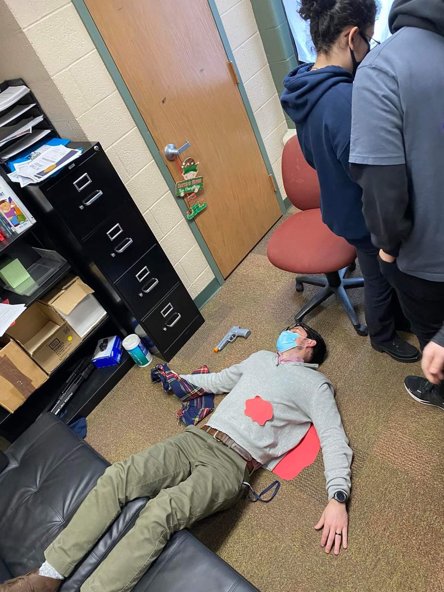 CoachMikeEbbert's tweet photo. "No, I didn't really kill Mr. Ebbert to enhance your learning experience" @emily_mae08 Looking forward to hearing what your students decide as to how I was "murdered". #MurderMystery https://t.co/UtW8Ghh4F1