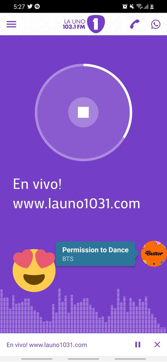 FLORMARIAgmail1's tweet photo. Suena #PermisionToDance de @BTS_twt en @LaUno1031 🙌🏻💜💜
Gracias #ElRegresóDeLaUno
#Lula Hermosa 💗😍😘😘 https://t.co/YDIS58x5dF