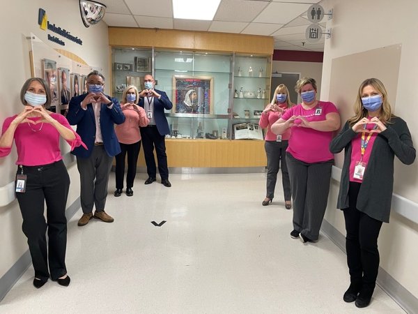 LHSCCanada's tweet photo. On #PinkShirtDay, staff and physicians at LHSC are standing up against bullying by wearing pink, and recognizing the need to create a more kind, inclusive world. Did you wear your pink today? https://t.co/FeapC5wRF6