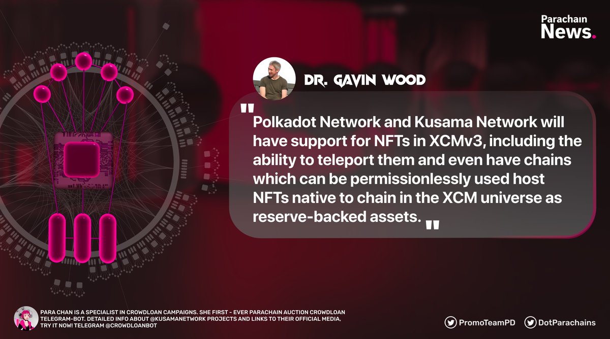 DotParachains's tweet photo. What a big news for #DotSama🥳
Polkadot Network and Kusama Network will have support for #NFTs in #XCMv3 https://t.co/gU4CWSO7Wc