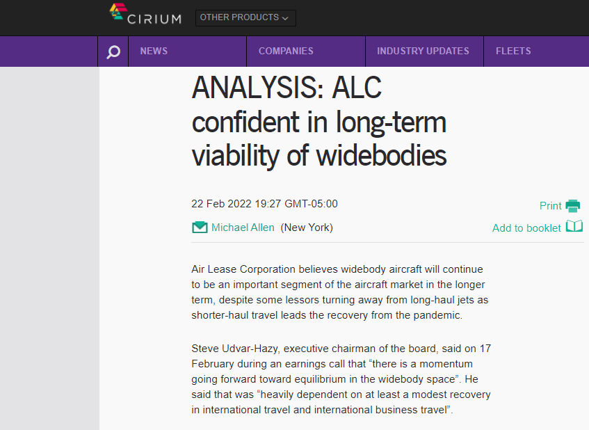 Michael_K_Allen's tweet photo. Widebody aircraft are somewhat out of fashion among some lessors amid the pandemic as short-haul travel leads the recovery. However, ALC believes widebodies will continue to be an important segment of the aircraft market in the longer term. More on @cirium https://t.co/Q2vh5MmgZZ https://t.co/IWkKniS1D5