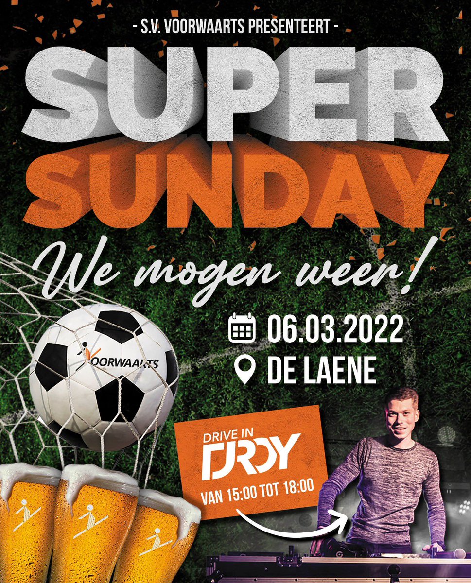 We zien jullie graag op zondag 6 maart 2022 in de kantine voor een ouderwets gezellige Voorwaarts middag aan de Laene met DJ Roy <a href="/DeLaene/">Voorwaarts voetbal</a> <a href="/RohdaRaalte/">ROHDA Raalte</a>