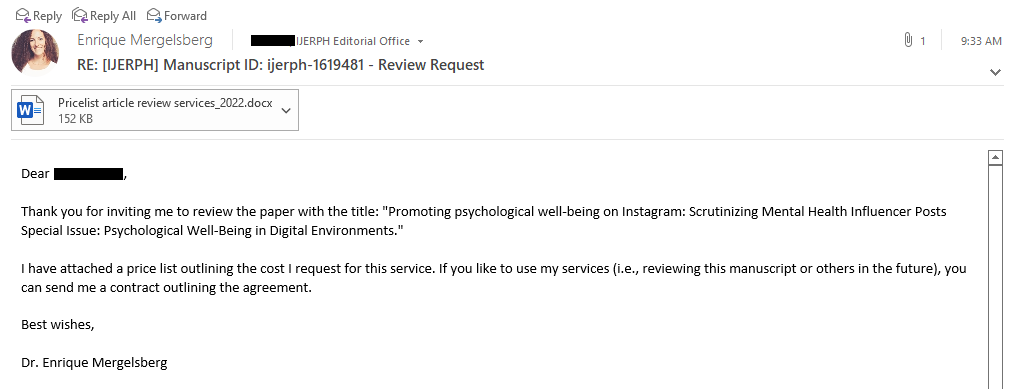 EnBerg8's tweet photo. I just provided a price list as response to a 'Review Request'... I guess I am just tired of the academic culture where it seems to be normal to work for free. Also curious to see how (or if) they are going to response ;)

#AcademicChatter #Academia #PeerReview #EnoughIsEnough https://t.co/tf0UTv0G1S
