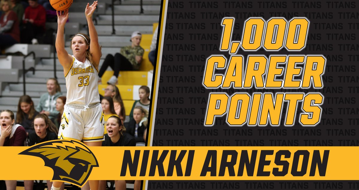 UWOshkoshTitans's tweet photo. Congratulations to @UWOWBB1's Nikki Arneson on reaching 1,000 career points tonight!

Arneson is the program's 23rd player to score 1,000. #d3hoops https://t.co/yzESX2TffX