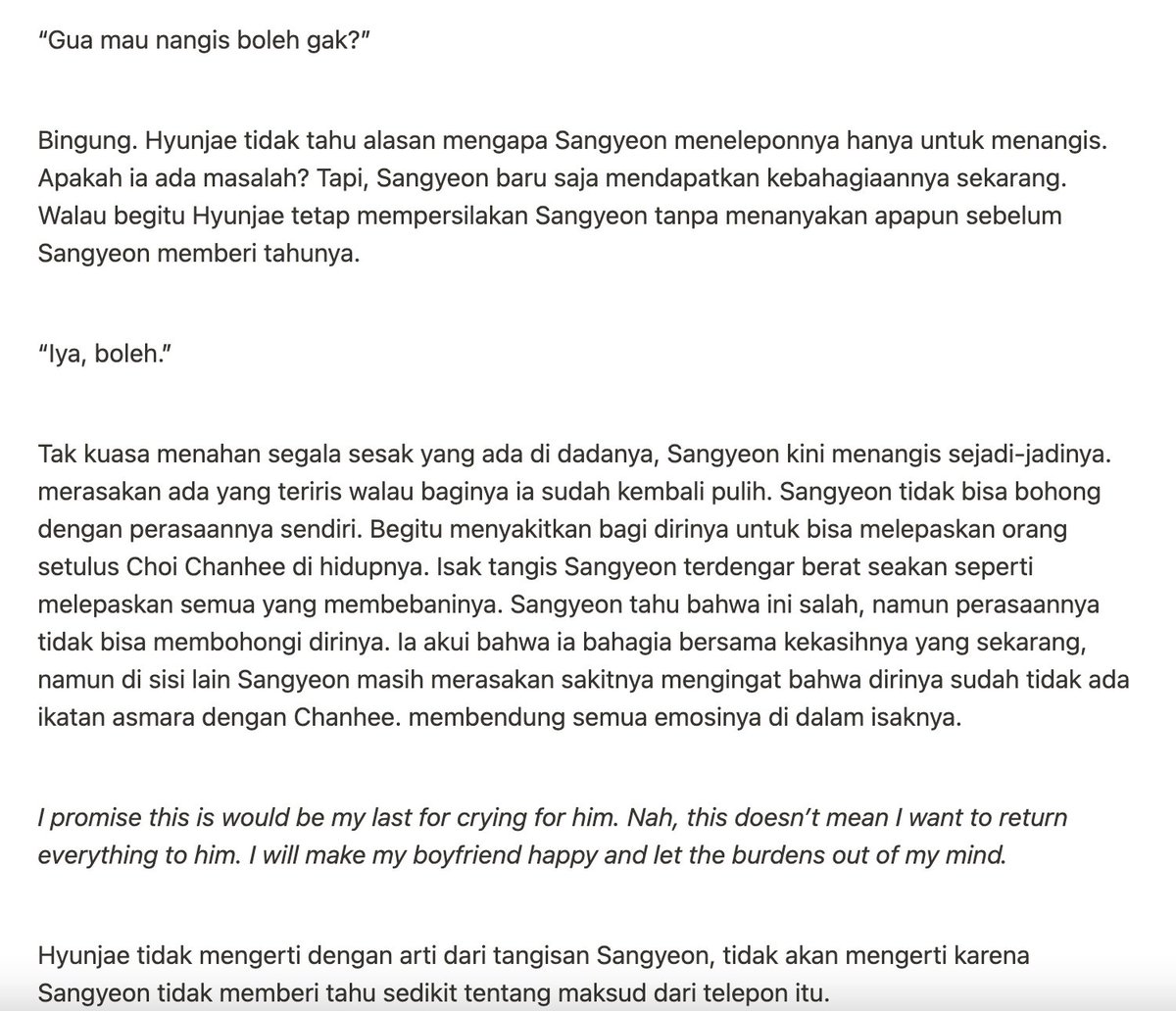 saknyeon's tweet photo. Sangnew one tweet AU ⏤ 

When you decided to keep your feeling because you know it's wrong, and all you can do is just cry for a reason you can't explain. https://t.co/VFfeJHjFtN