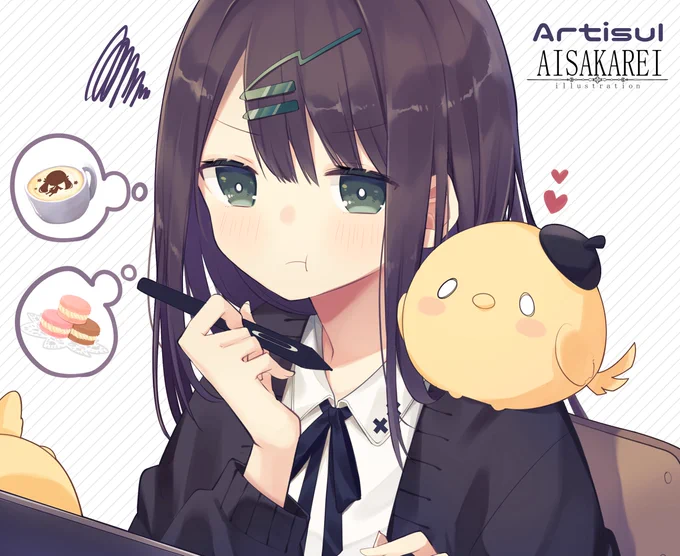 作業中にお腹がすいちゃう…何食べよう
#Artisul 
初めて液タブを使ってのイラストでしたがとても描きやすかったです! 