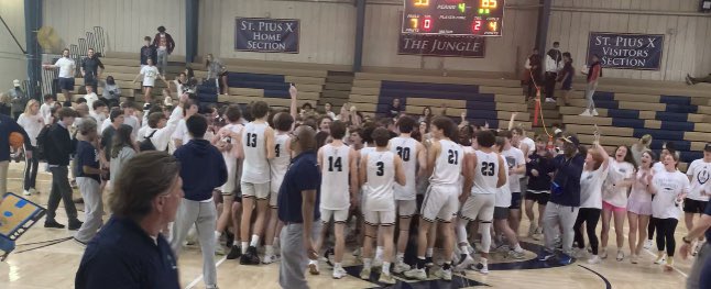 Final at the MKG:
<a href="/spxbasketball/">St. Pius X Boys Basketball</a> 65
<a href="/BT_Hoops/">Blessed Trinity Basketball</a>  53

A 4th qtr surge helped us overcome a super well/coached, hungry BT team. 
<a href="/Grantrowe8/">Grant Rowe</a> 18 pts (3 clutch 4qtr 3’s)
<a href="/DevinPortee1/">Devin Portee</a> 12 pts
<a href="/EamonnKenah/">eamonn kenah</a> 9
<a href="/Spencer3lliott_/">Spencer Elliott</a> 
<a href="/blakewi13/">Blake Wilson</a> 
<a href="/owentmccurdy/">owen</a> 8 

Job far from done. Jonesboro.