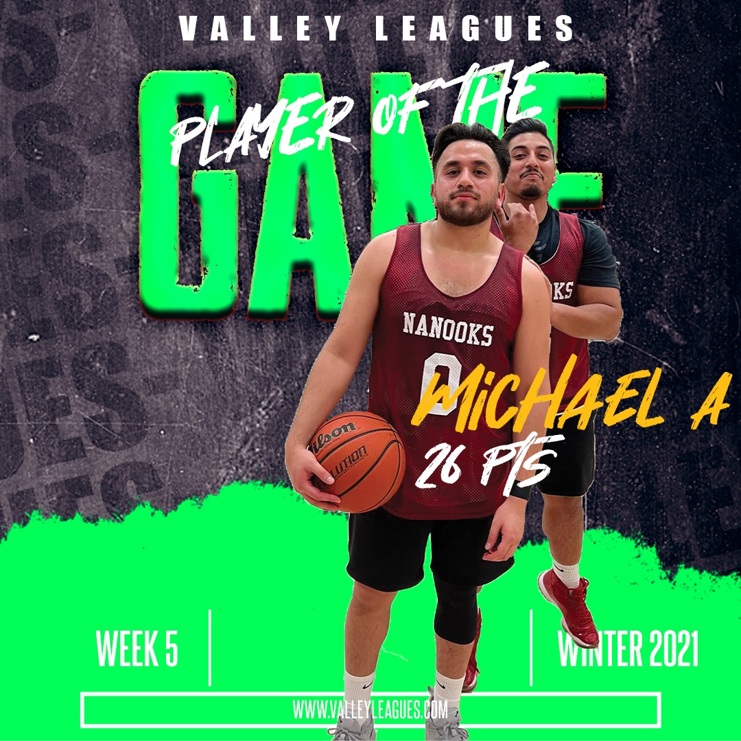 ValleyLeagues's tweet photo. Player -of the- Game

Player: Michael A
Team Name: Nanooks
Points: 26 Points

*** Division E - Winter 2021 ***

Want to join? visit our webpage for more info https://t.co/09HVilSrAS https://t.co/yIQQrLNguU