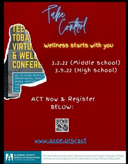 ACOEWellness's tweet photo. 7 days away....wellness starts with YOU!
.
Register today for the 🆓️ Teens Tackle Tobacco Action Changes Things conference! Yes, IT IS FREE TO REGISTER! GO NOW! 
.
Middle school date is March 2nd!
.
High school date is March 9th!
@AlamedaCOE 

https://t.co/ohquNk7Kk2 https://t.co/YTQjNM6o2z