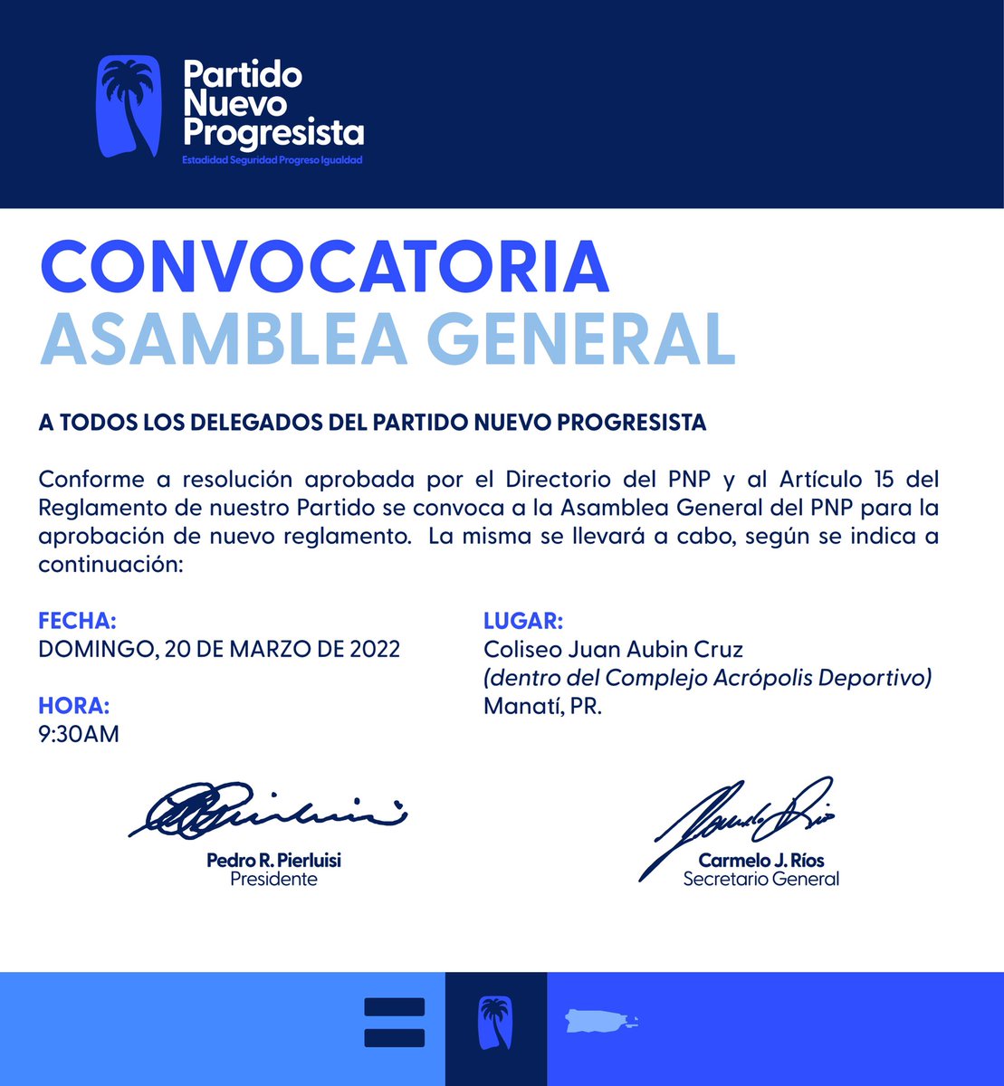 #AsambleaGeneral | El domingo, 20 de marzo de 2022 nuestro partido estará convocando a su asamblea general para la aprobación de nuevo reglamento. 

¡Les esperamos!
