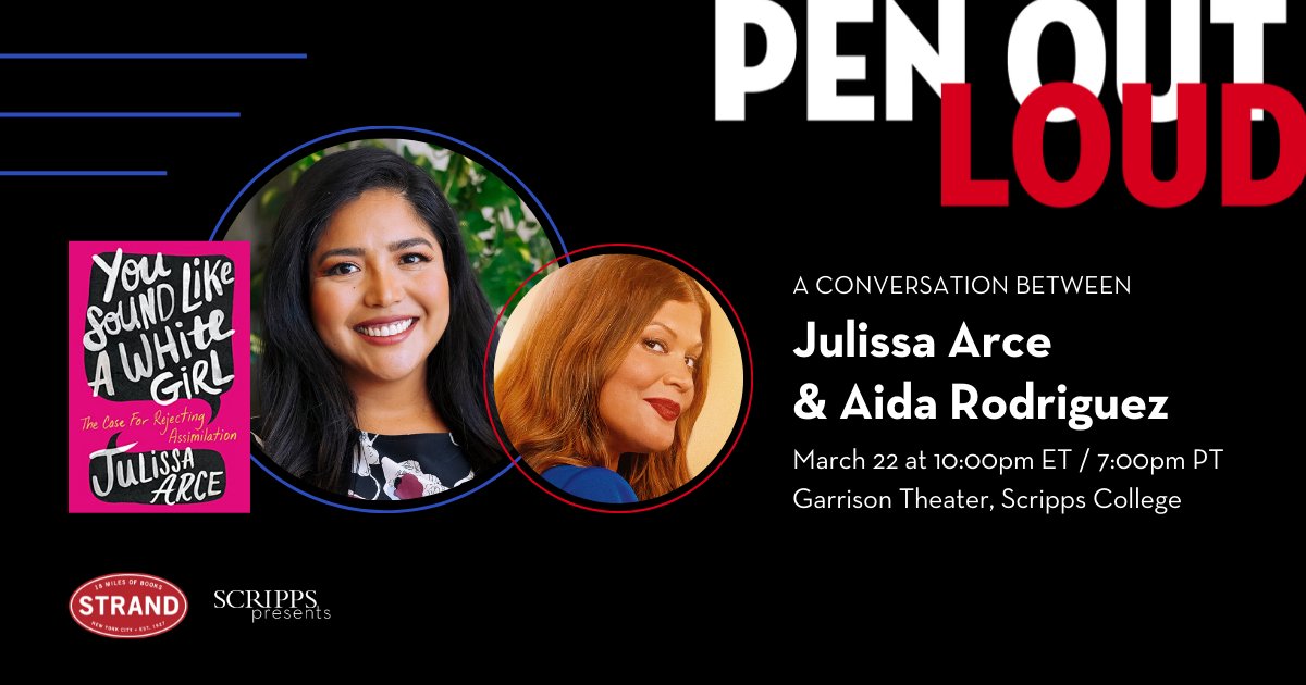 PENamerica's tweet photo. On 3/22, bestselling author & cofounder of the Ascend Educational Fund @julissaarce will join #PENOutLoud to launch her new book YOU SOUND LIKE A WHITE GIRL: THE CASE FOR REJECTING ASSIMILATION in conversation with comedian, writer & producer
@FunnyAida: https://t.co/WcrPoVRb6H https://t.co/fYZjd0D4LC