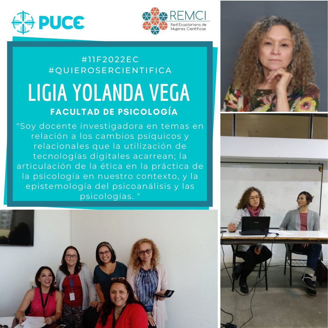 CientificasPUCE's tweet photo. #Hoy: Yolanda Vega, psicóloga y candidata doctoral en la @unlp, investiga los cambios psíquicos y relacionales provocados por el uso de tecnologías digitales y la en la articulación entre el psicoanálisis lacaniano y la filosofía de Heidegger. #QuieroSerCientífica ✍🧠👩🏻‍👩🏽‍💻📱💻🕹 https://t.co/VH9I7F8Qh8