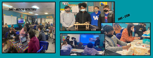 MCS Career Tech Education #CTEmonth features today:
1 pic: Flight in Space class of LMS students building prototypes &amp; flight routes.
2 pic: Medical Detectives class of DMS students working on brain activity &amp; STEM students building  popsicle bridges that can hold 30lb, #mcslearn