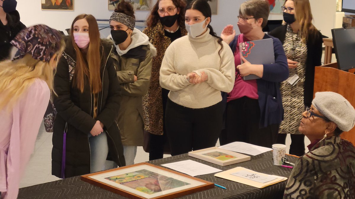CAM_of_NU's tweet photo. A big THANK YOU again the #artist Phyllis I. Thompson for joining us at the #CAM today! #NiagaraUniversity students were enamored with your #art and dialogue about memory and storytelling!
:
#NUSGA #BlackHistory #BlackHistoryMonth #BlackLivesMatter #ArtistsOfColor https://t.co/reDcSGRdDE