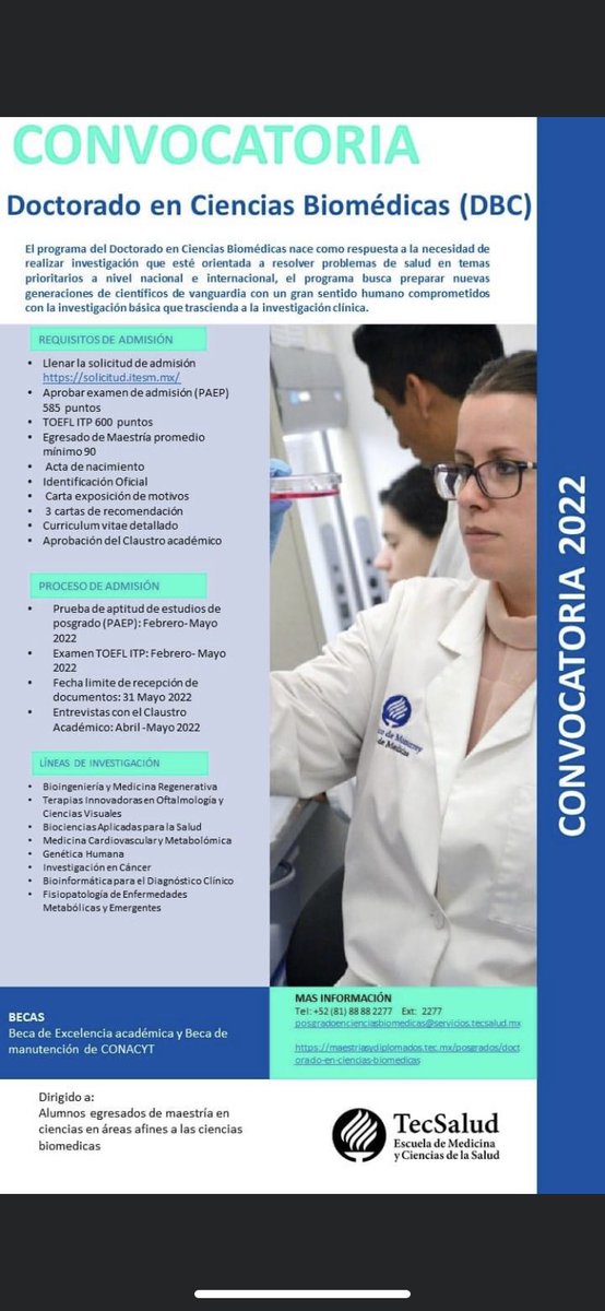 g_garcia_rivas's tweet photo. Great opportunity for international graduate students. PhD, MSc programs with topics in metabolism, obesity and diabetes. International/national collaborations with @ucatolica @karolinskainst @Cardiologia_Mx @UNAM_MX @TecSaludMX @emcs_tecdemty https://t.co/o1oVdVDYUF