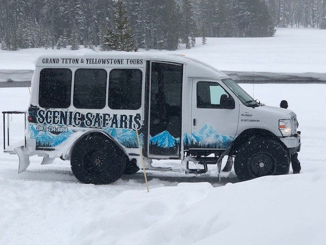 Your van awaits!  Our van tours to Yellowstone will be a memory that will live on FOREVER in your mind!  Scenic-Safaris.com #wyoming #vantours #yellowstone #snow #winteradventures