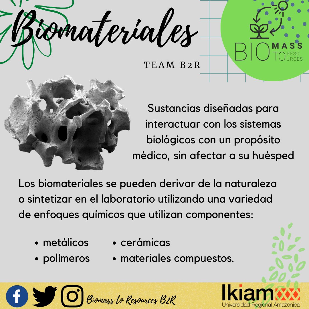 B2RIkiam's tweet photo. ✨Esta semana hablaremos de biomateriales capaces de estar en contacto con tejidos vivos, con la finalidad de completarlo y/o ayudar al mejoramiento de la función de éste, sin afectar al resto del organismo o al revés.
#Biotecnología
#HistoriaB2R
#Ikiaminvestiga
#teamB2R https://t.co/2YZfCL1X1s