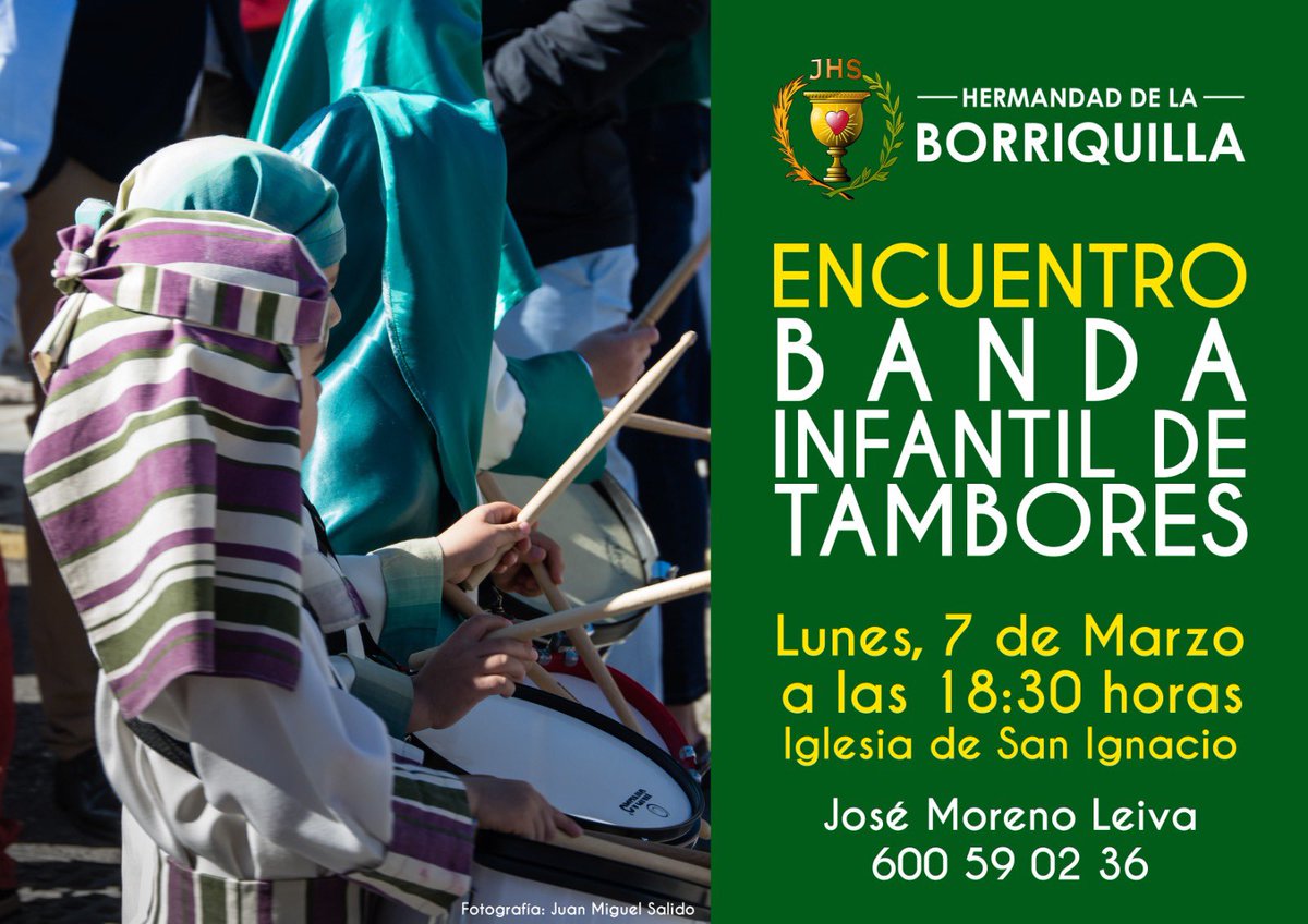 🟢INICIO DE ENSAYOS DE LA BANDA INFANTIL DE TAMBORES🟢

El próximo Lunes, 7 de Marzo, a las 18:30 horas, tendrán su Primer Encuentro.

Cualquier joven que quiera y tenga ilusión, este día es el ideal.

Para más información:

José Moreno Leiva: 600 59 02 36