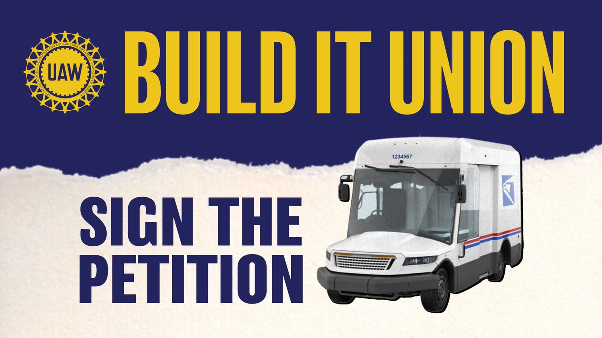 TexasAFLCIO's tweet photo. According to the #BuildBackBetter plan, when public 💰 is used to buy vehicles, they should be:
🔌 Electric
🇺🇸 Made in the U.S.
💪 Built with union labor
Sign the petition & tell Oshkosh Defense to put letter carriers in union-made, electric vehicles:
https://t.co/KPRqloUyaH? https://t.co/xpI2CUUX9H