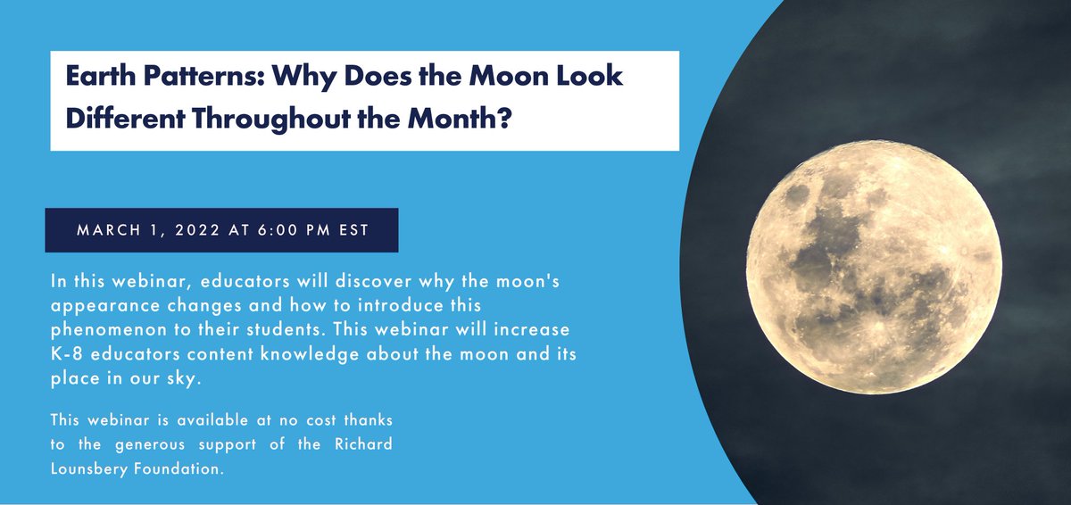 Join SSEC and <a href="/airandspace/">National Air and Space Museum</a> a free webinar on the exploration of why the moon looks different throughout the month. This workshop for K-8 teachers will be held on March 1st at 6 pm EST. 

Register here: s.si.edu/35nnoCN