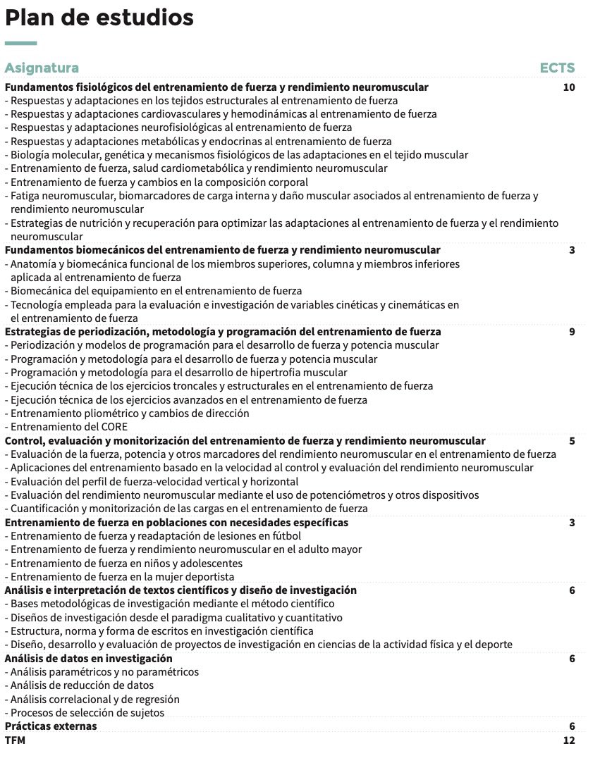 Echa un vistazo al plan de estudios del nuevo Máster Universitario en Entrenamiento de Fuerza y Rendimiento Neuromuscular de la <a href="/universidadcjc/">UCJC</a> !!!

Recuerda que es oficial y con acceso a estudios de doctorado. 👨‍🎓👩‍🎓🏋🏿‍♂️🏋️‍♀️

<a href="/orientacionucjc/">UCJC Orienta</a> <a href="/STreNgthP_RG/">STreNgthP Research Group</a> <a href="/CCAFyD_UCJC/">CCAFyD UCJC</a> @SaludUCJC