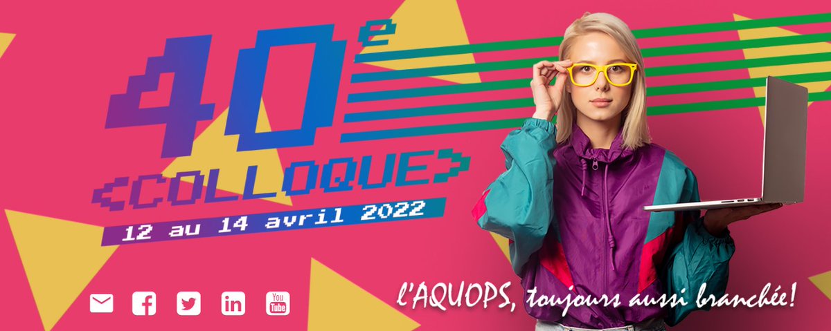 Vous pouvez maintenant vous inscrire au 40e colloque de l'AQUOPS qui aura lieu du 12 au 14 avril 2022. Plus de 215 ateliers sont au programme. 
aquops.qc.ca/colloque-2022/