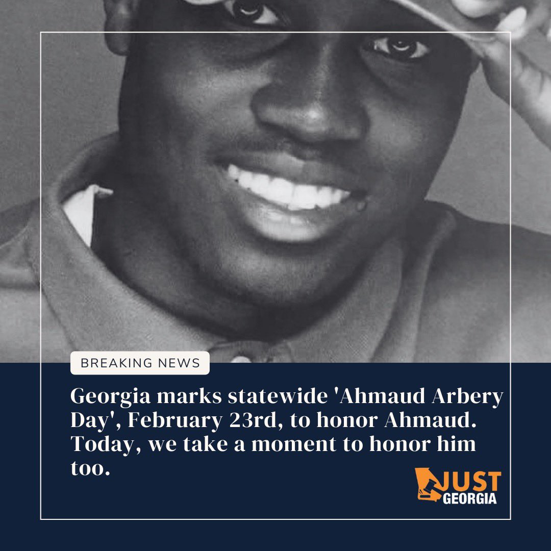 AJustGeorgia's tweet photo. Today, the state of Georgia announced that February 23rd will be known as βAhmaud Arbery Day.β We honor him today and all of the days to come. The family is also asking that people run/walk 2.23 miles and use the hashtag #IStillRunWithMaud to share on socials! https://t.co/sj1SRtPXyC
