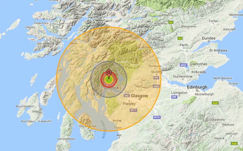 AUOBNOW's tweet image. Scottish Politicians- please don't warmonger with Russia when this is the impact zone of a Nuclear explosion at Faslane ☢️

Take Parliamentary action on Scottish independence.
#BairnsNotBombs
