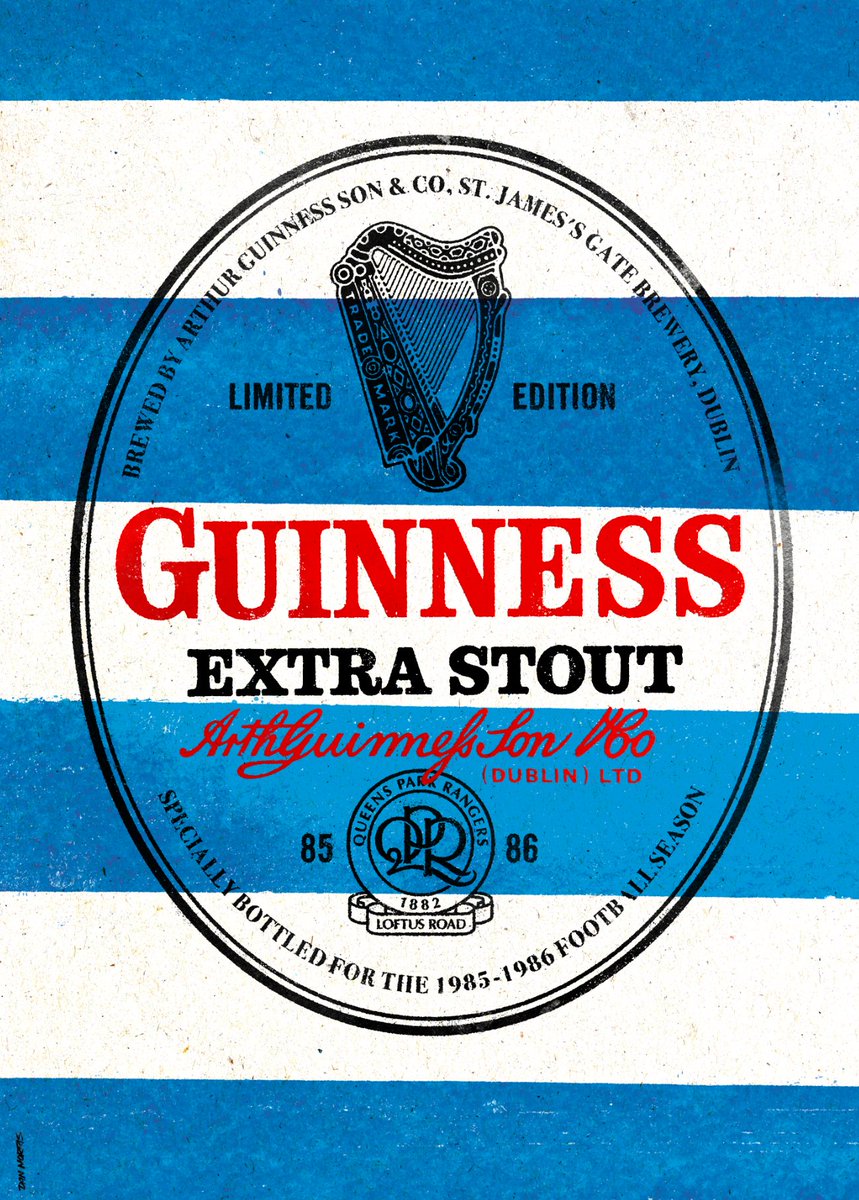 DanKNorris's tweet photo. Print Inspired by the limited edition QPR Guinness bottle designs from the mid eighties. #qpr #guinness #design https://t.co/QFnG2GushY