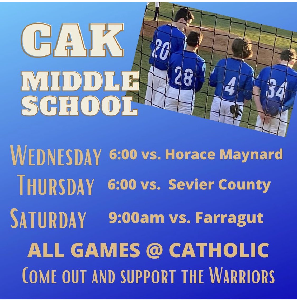 WAC-CAK (@cak_wac) on Twitter photo Come out and support our <a href="/CAKMiddle/">CAK Middle School</a> school baseball ⚾️ team! All games are at Catholic! <a href="/cak_wac/">WAC-CAK</a> <a href="/CAKAthletics/">CAK Athletics</a> Come out and support our <a href="/CAKMiddle/">CAK Middle School</a> school baseball ⚾️ team! All games are at Catholic! <a href="/cak_wac/">WAC-CAK</a> <a href="/CAKAthletics/">CAK Athletics</a>