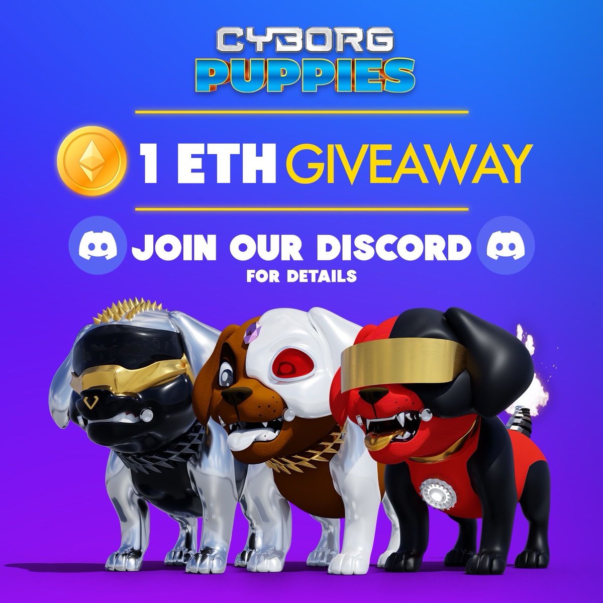 itsbeenawhale_'s tweet photo. 🎁 #NFTGiveaway 🎁

🔥 BIGGEST 2022 NFT PROJECT GIVEAWAY 🤖

⚡️Cyborg Puppies 1 $ETH Giveaway ⚡️

📌To Enter:
1⃣ Follow @Cyborgpuppies &amp; @ibawhale
2️⃣ ❤️ &amp; RT 🔄 + Tag 3 friendz
3️⃣ Join discord: 
https://t.co/muXSDwjkOZ 🔥

🔥You don't want to miss out!

⏰48H
#NFT #NFTs #Giveaway https://t.co/hFaQjSiin1