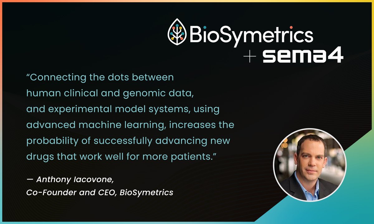Our partnership with <a href="/sema4/">Sema4</a> will leverage a combined 23 million longitudinal patient records, rich with #clinical and #genomics data. Read more about the partnership here: biosymetrics.com/sema4-partners…