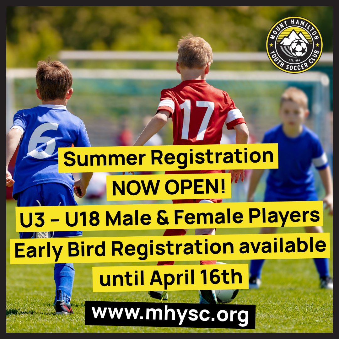 MHYSC's tweet photo. Play ⚽ this summer!
#MHYSC offers recreational programming to all players aged u3 - u18 at locations that are extremely accessible upon the Hamilton Mountain. 
If you are looking to have your child active this summer #MHYSC is the place to play. https://t.co/F15ewsUStL