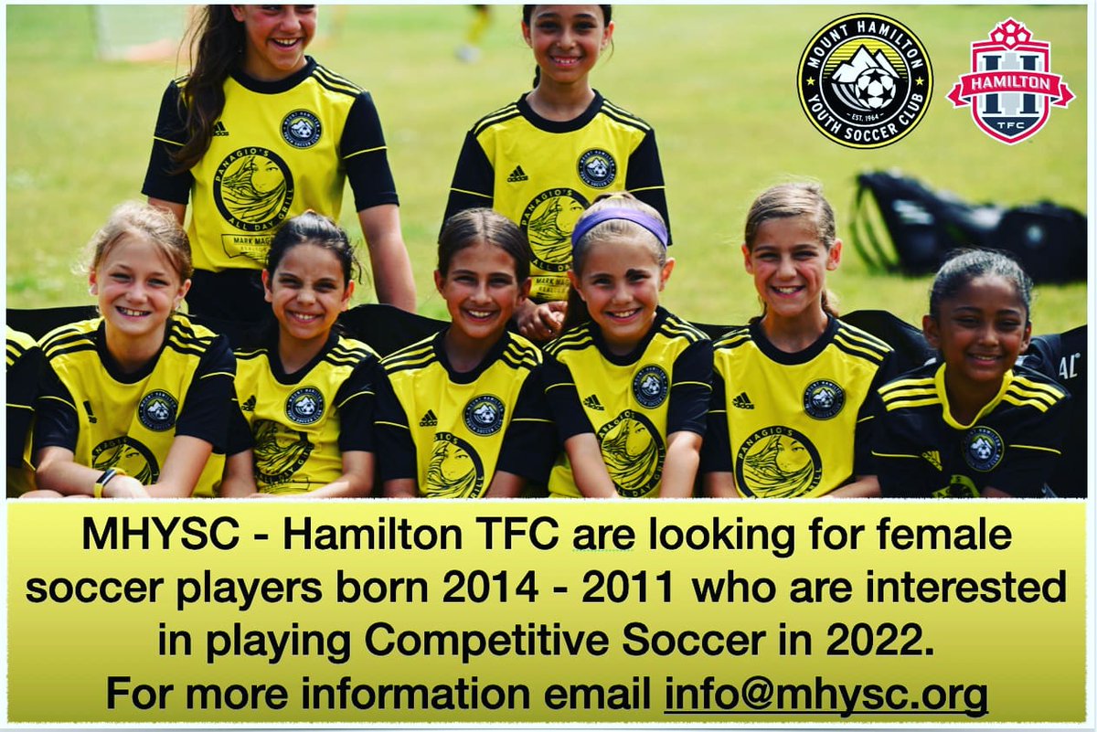 MHYSC's tweet photo. Are you a female player who was born between 2014 and 2011 who is looking to play Competitive Soccer in a program that will develop you both as a person and player? If so, our Academy program is for you.
For more info email info@mhysc.org
#MHYSC #HamTFC #Academy #Hamiltonsoccer https://t.co/NyljMkEu4c