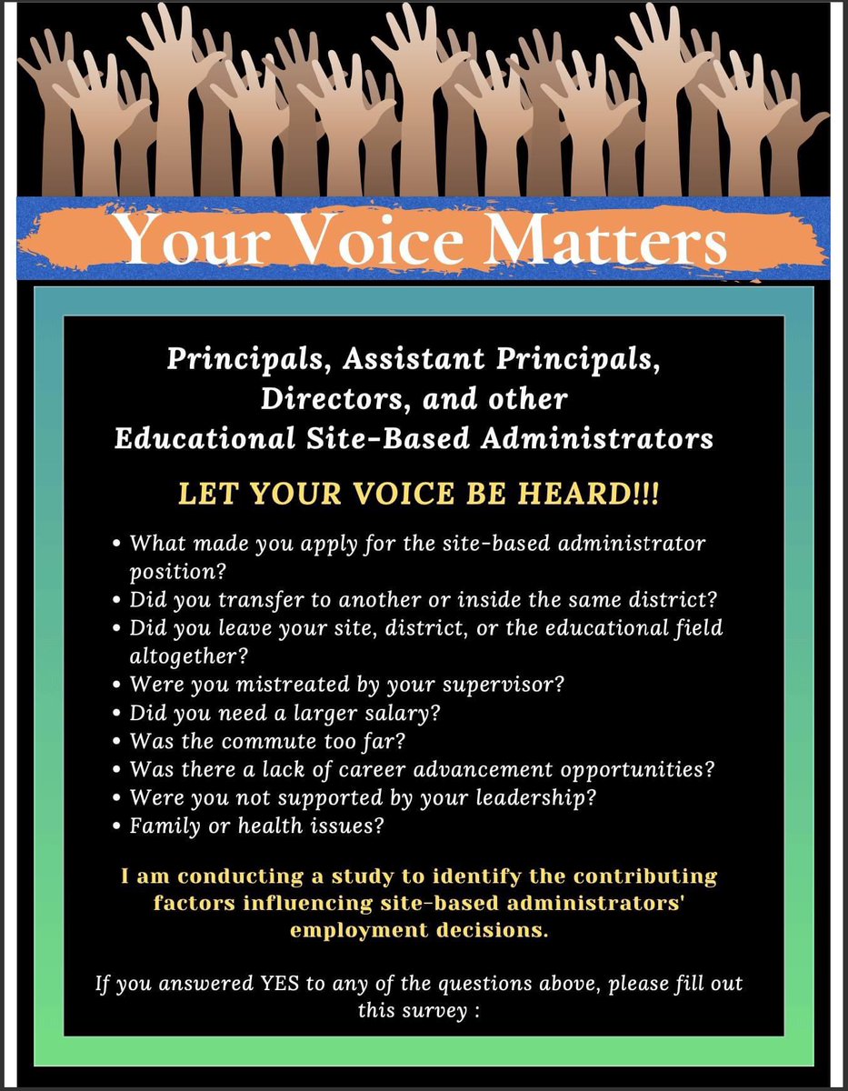 DocChangeLeader's tweet photo. Family, if you know a school administrator who has served between 2010-2022, PLEASE, PLEASE, PLEASE scan the QR code or click on the link below and support me to collect data for my dissertation!! It only takes 3 minutes. 

https://t.co/3RnAYu1hcM https://t.co/jmL4ltUUA8